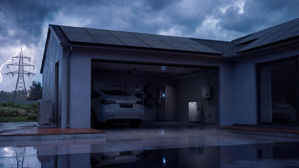 Pendant la nuit de la panne de courant, la batterie solaire continue à alimenter le garage