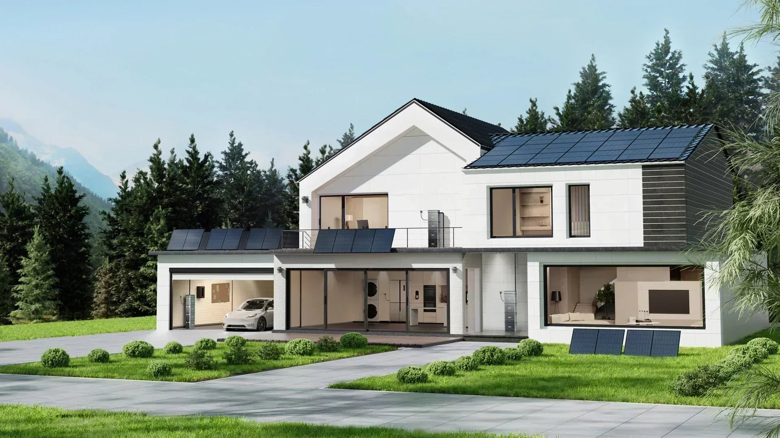 maison autonome en électricité avec panneau solaire et batterie de stockage