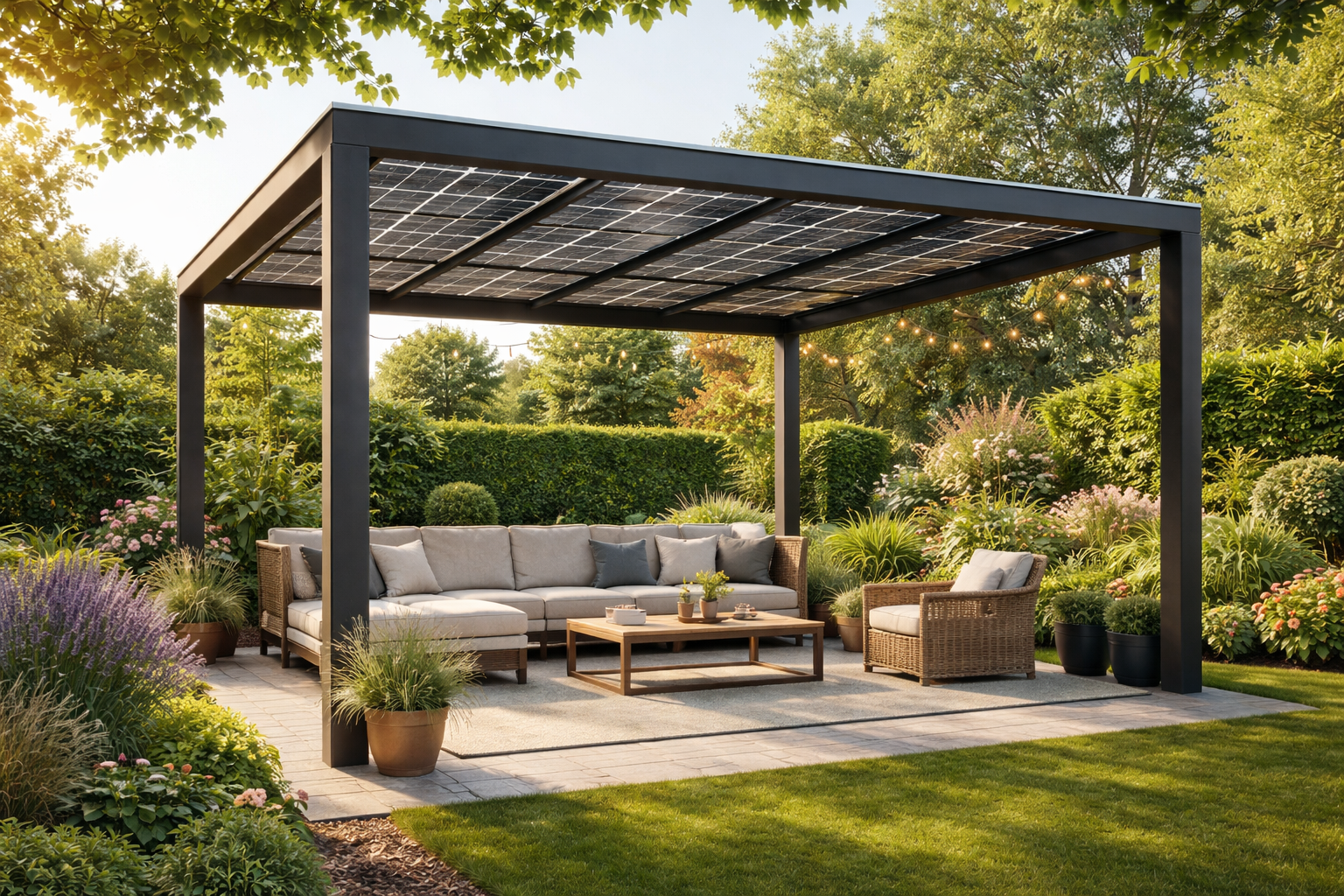 pergola solaire dans le jardin