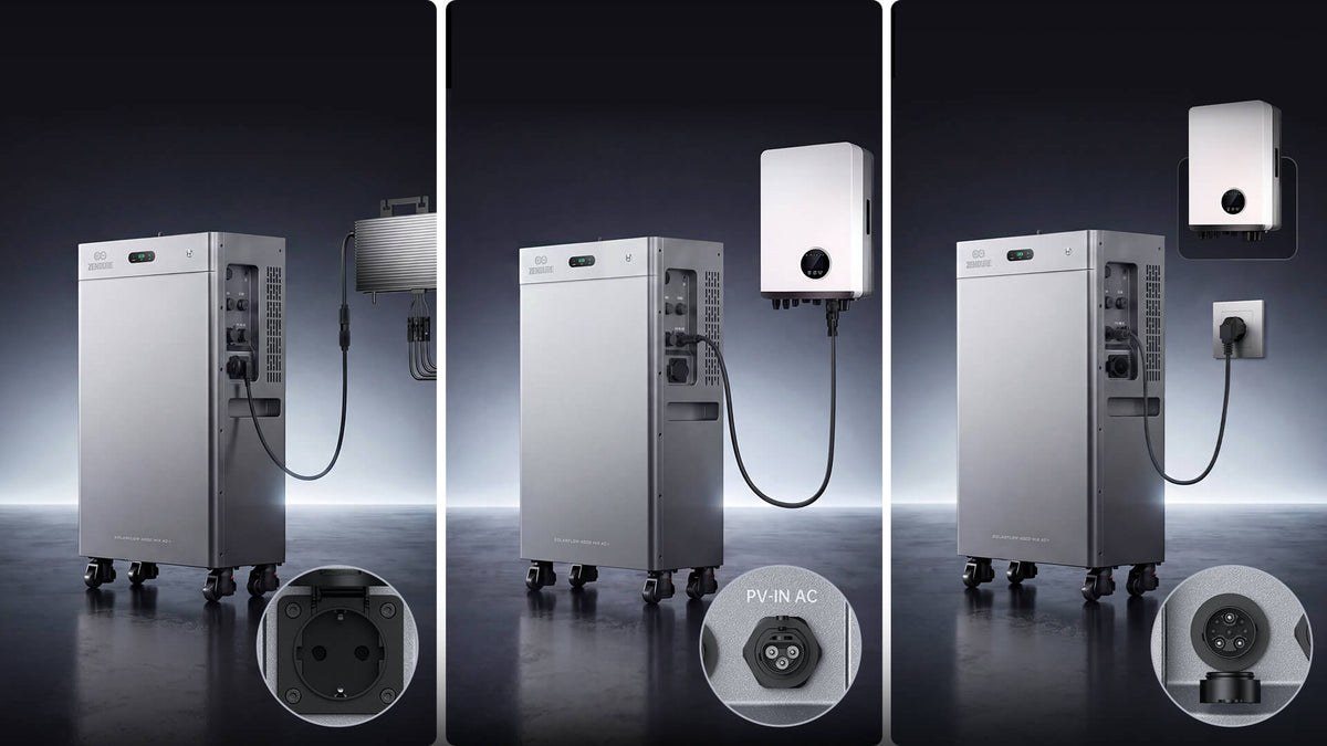 SolarFlow 4000 Mix Pro avec onduleur photovoltaïque de toiture couplé en AC